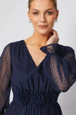 Woven Corsage Detail Pleated Midaxi Dress