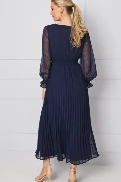 Woven Corsage Detail Pleated Midaxi Dress