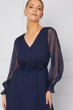 Woven Corsage Detail Pleated Midaxi Dress