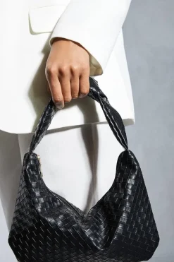 Woven Leather Look Shoulder Bag