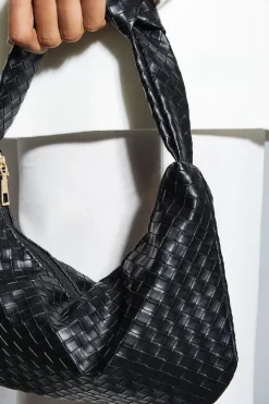 Woven Leather Look Shoulder Bag