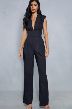 Woven Sleeveless Wide Leg Corset Waist Jumpsuit