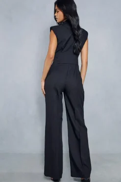 Woven Sleeveless Wide Leg Corset Waist Jumpsuit