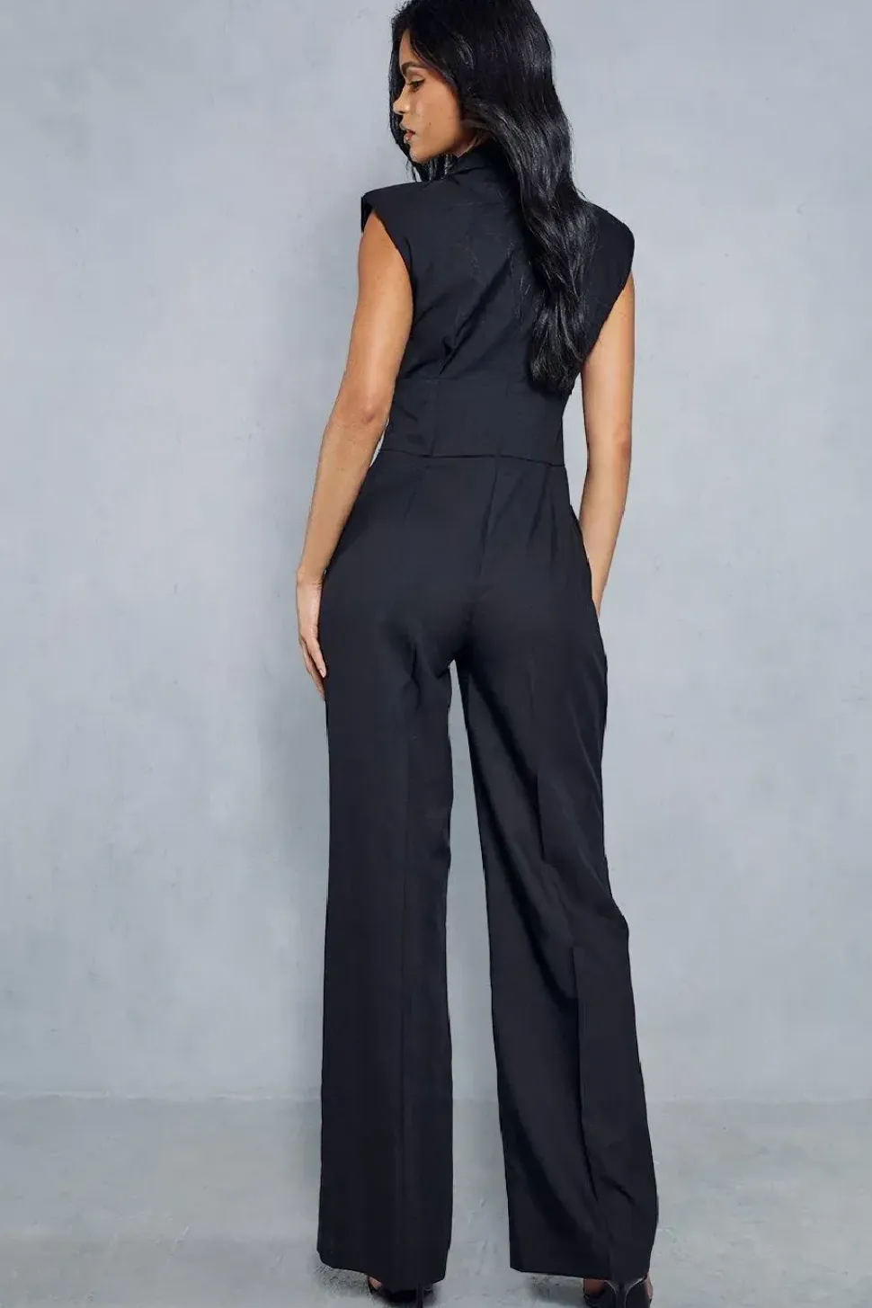 Woven Sleeveless Wide Leg Corset Waist Jumpsuit