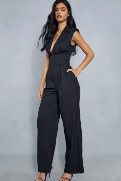 Woven Sleeveless Wide Leg Corset Waist Jumpsuit