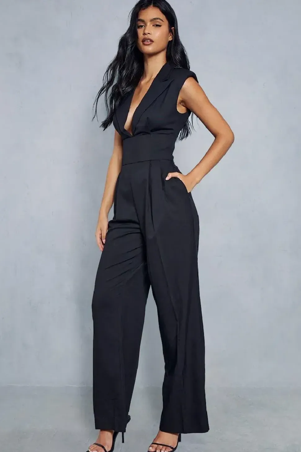 Woven Sleeveless Wide Leg Corset Waist Jumpsuit