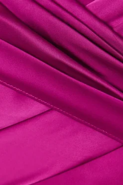 Wrap Bodice Draped Sleeve Satin Maxi Dress