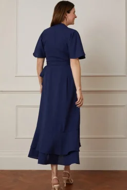 Wrap Detail Ruffle Midi Dress