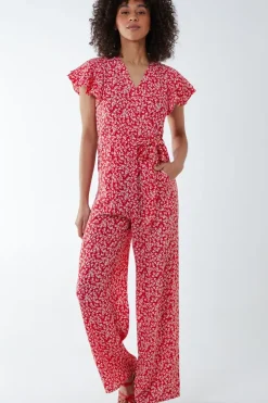 Wrap Front Frill Sleeve Jumpsuit