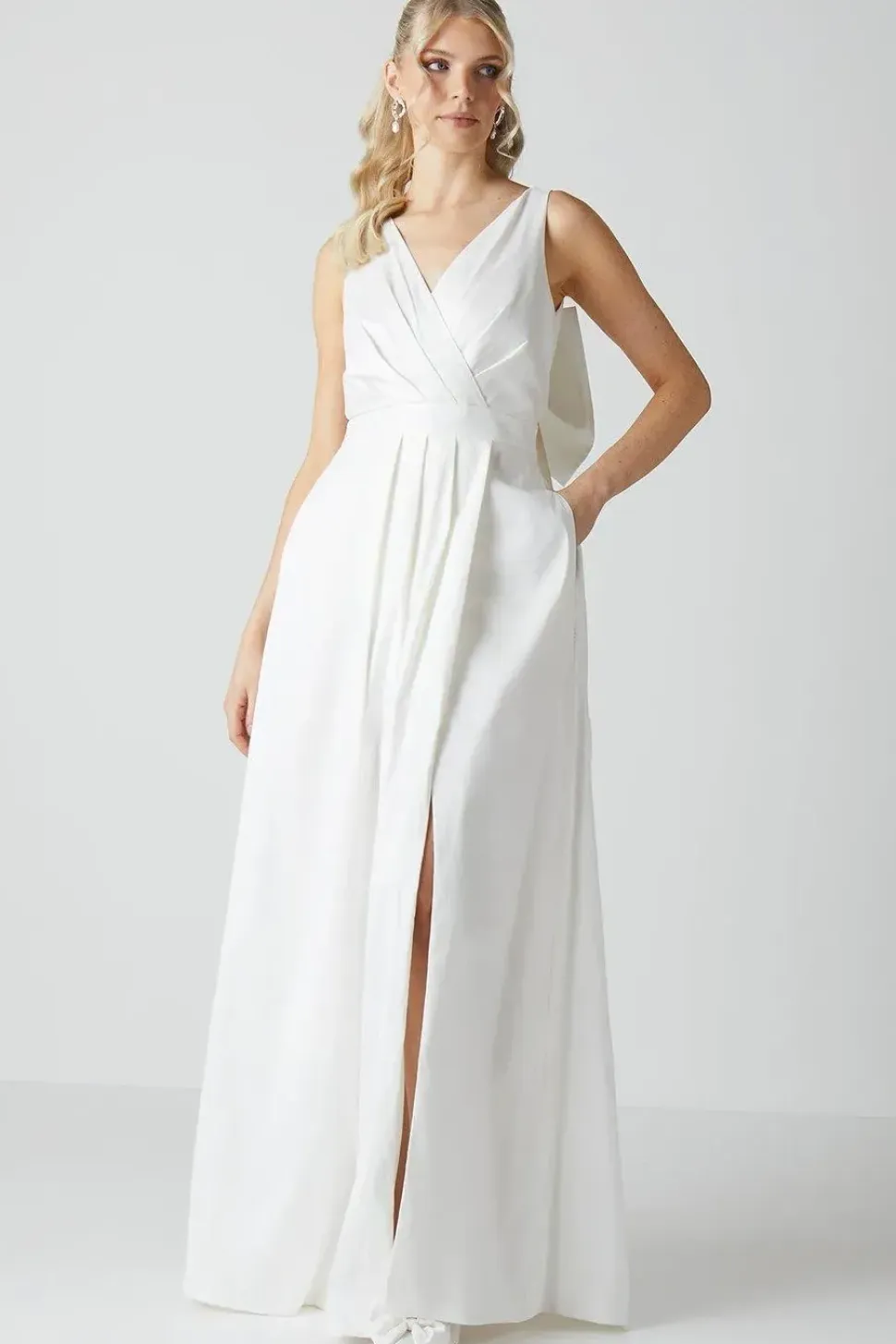 Wrap Front Full Skirted Wedding Dress With Taffeta Bow