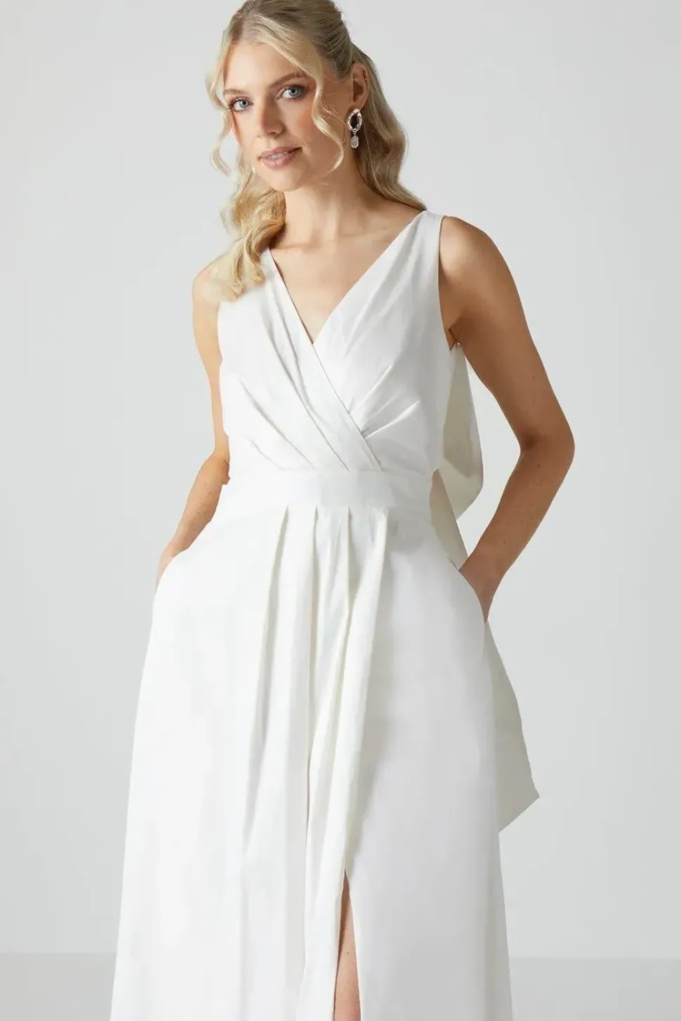 Wrap Front Full Skirted Wedding Dress With Taffeta Bow