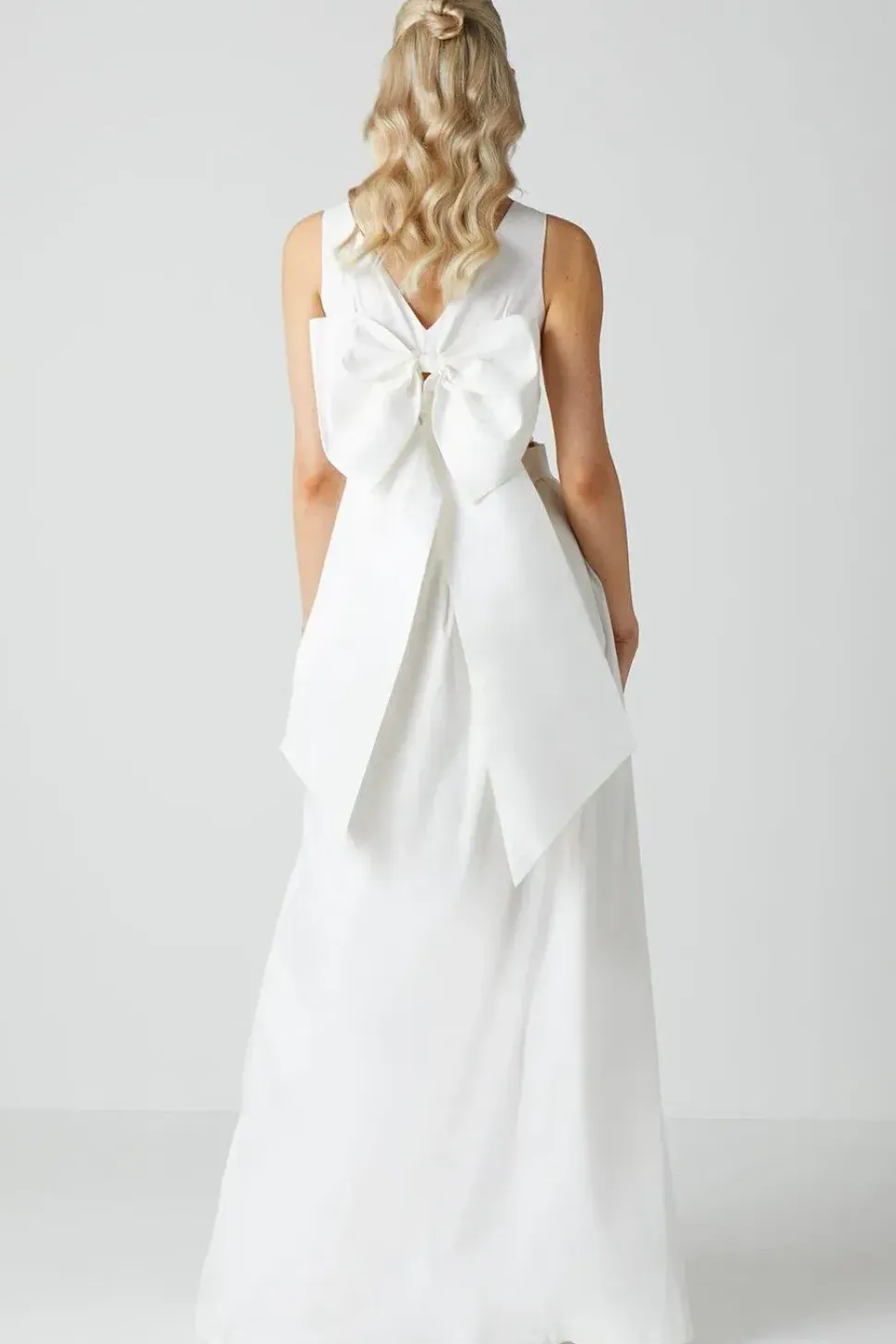 Wrap Front Full Skirted Wedding Dress With Taffeta Bow