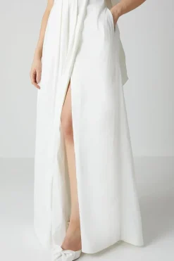 Wrap Front Full Skirted Wedding Dress With Taffeta Bow