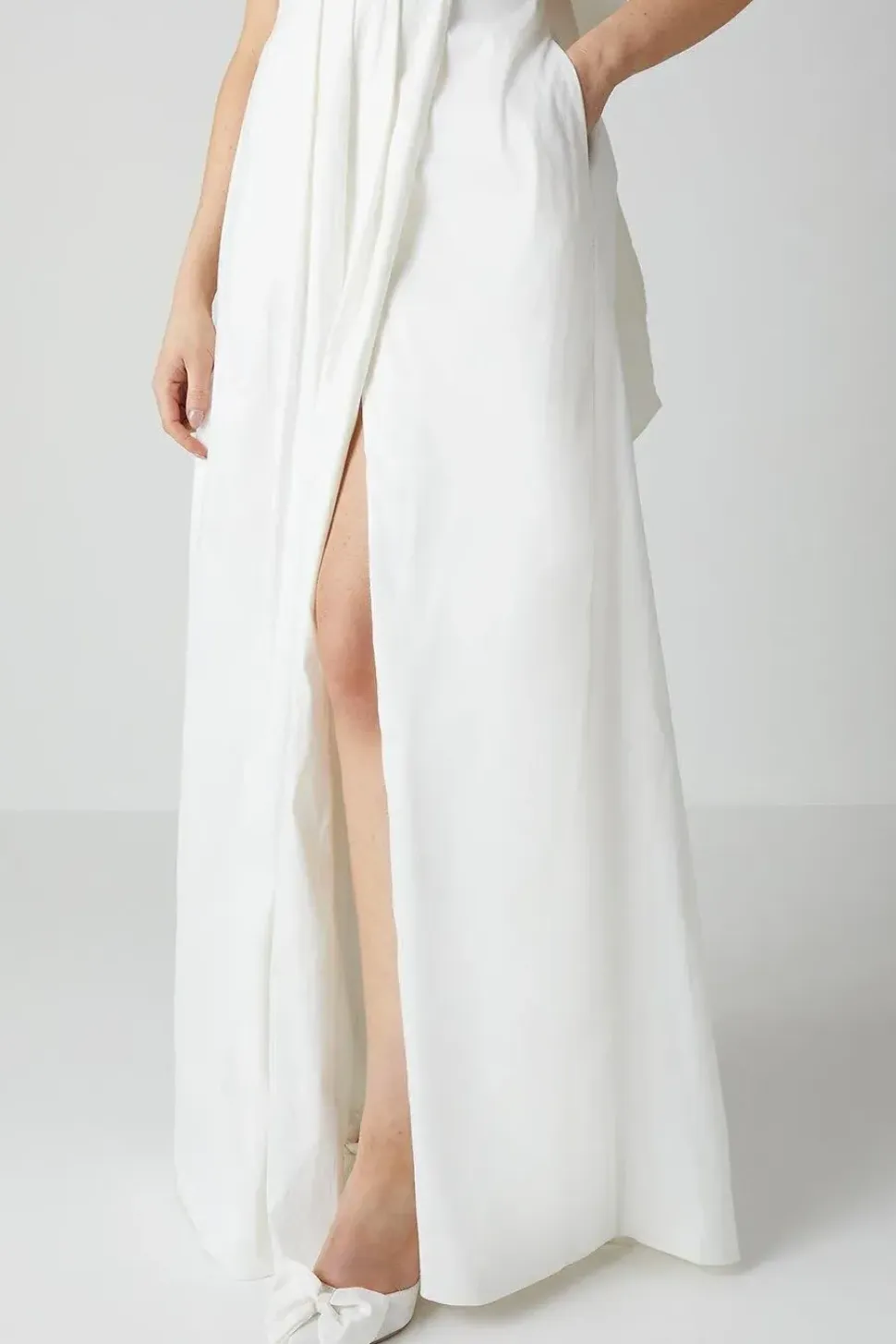 Wrap Front Full Skirted Wedding Dress With Taffeta Bow