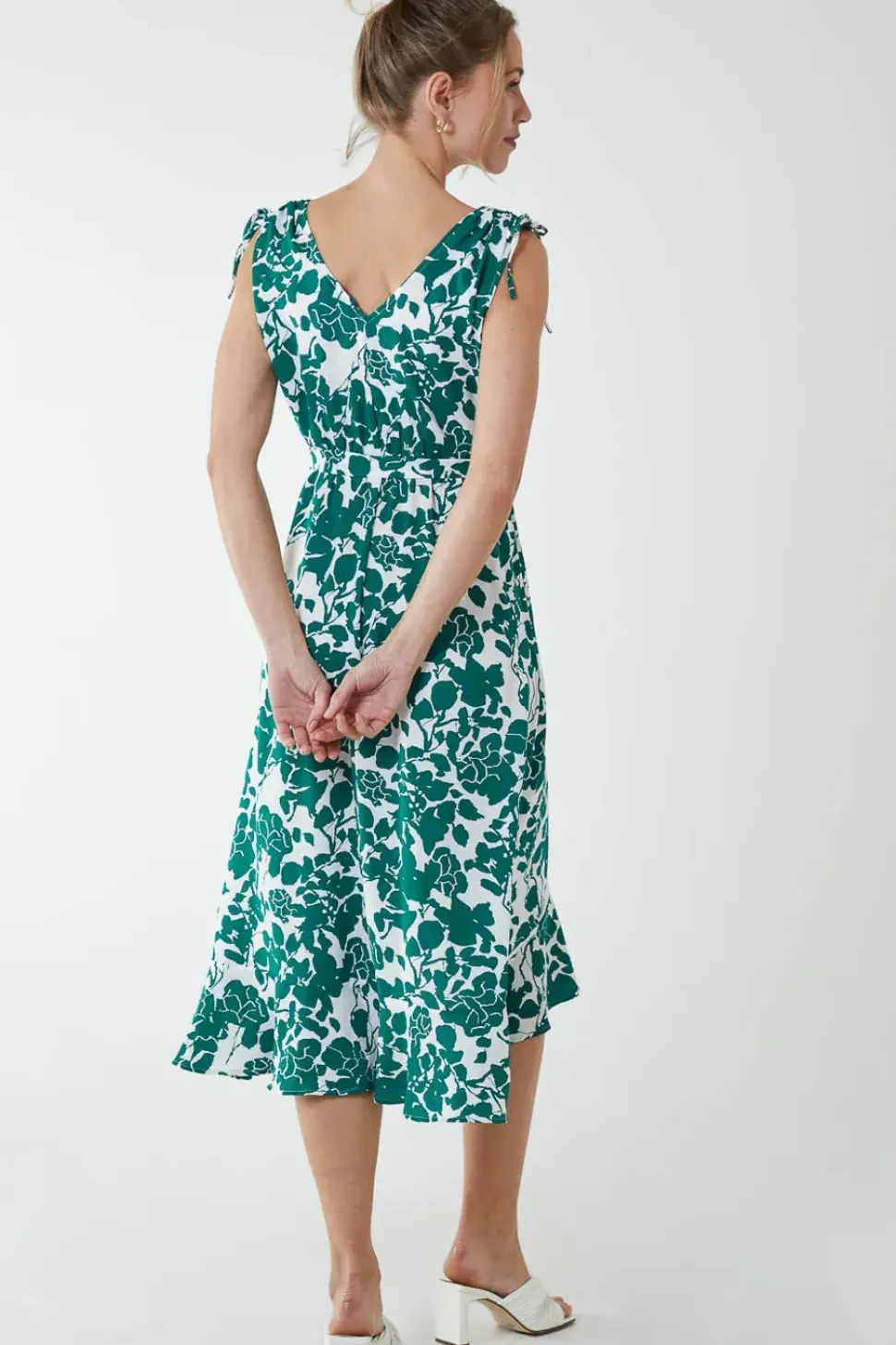 Wrap Front Midi Dress With Ruffle Hem