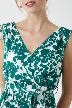 Wrap Front Midi Dress With Ruffle Hem