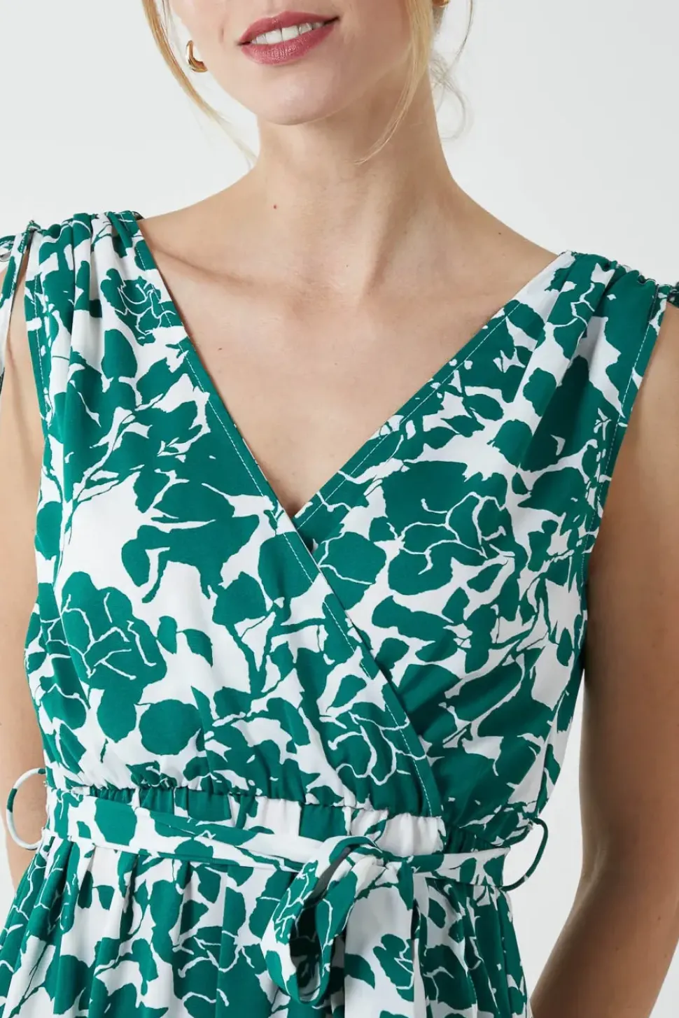 Wrap Front Midi Dress With Ruffle Hem