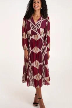 Wrap Front Pleated Geometric Maxi Dress