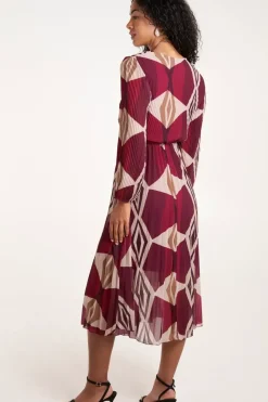 Wrap Front Pleated Geometric Maxi Dress