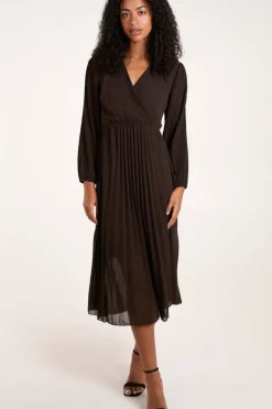 Wrap Front Pleated Maxi Dress