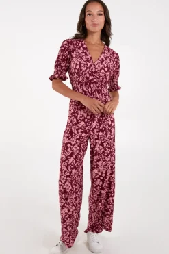 Wrap Front Shirring Waist Jumpsuit