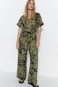 Wrap Front Tie Waist Relaxed Jumpsuit