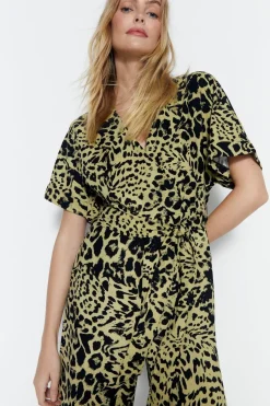 Wrap Front Tie Waist Relaxed Jumpsuit