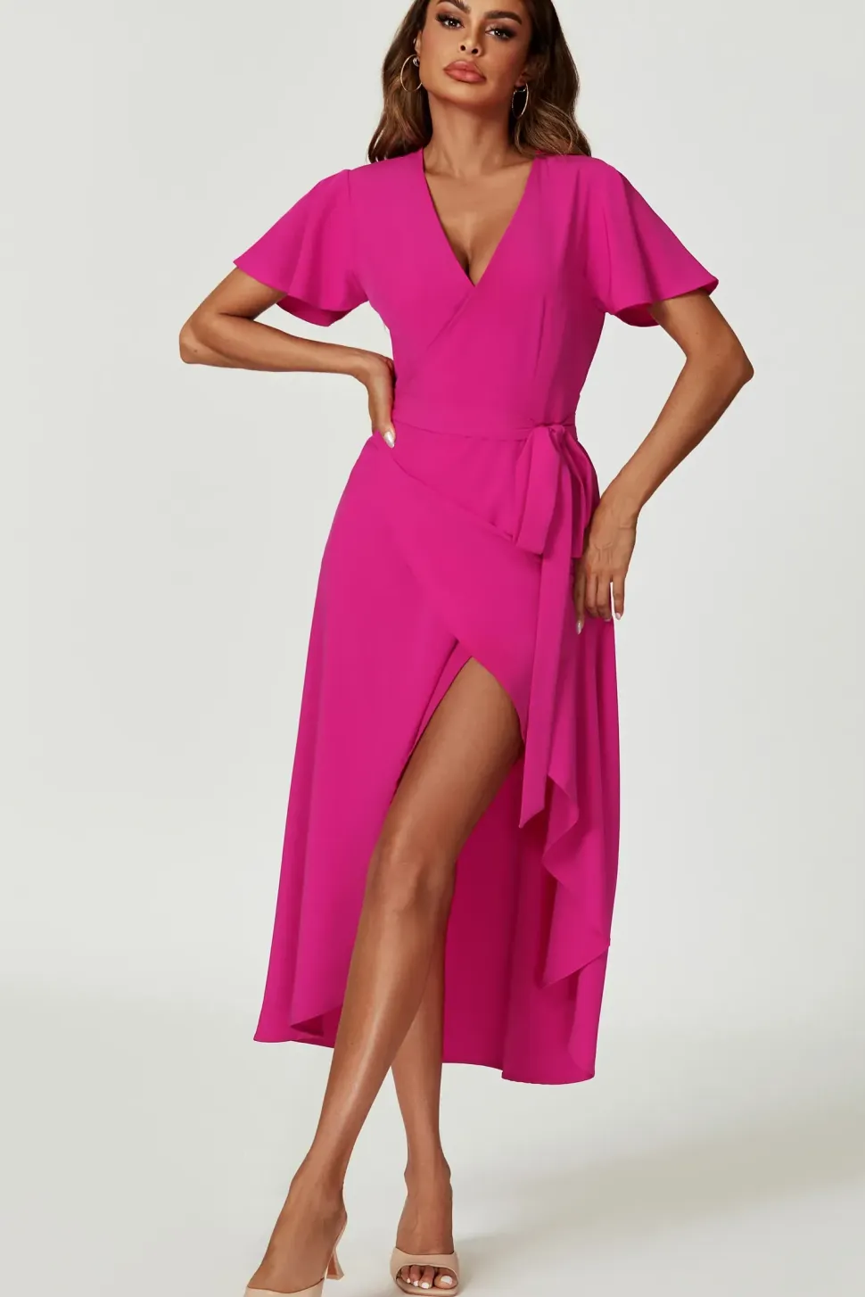 Wrap Midi Dress In Magenta