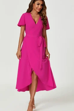 Wrap Midi Dress In Magenta