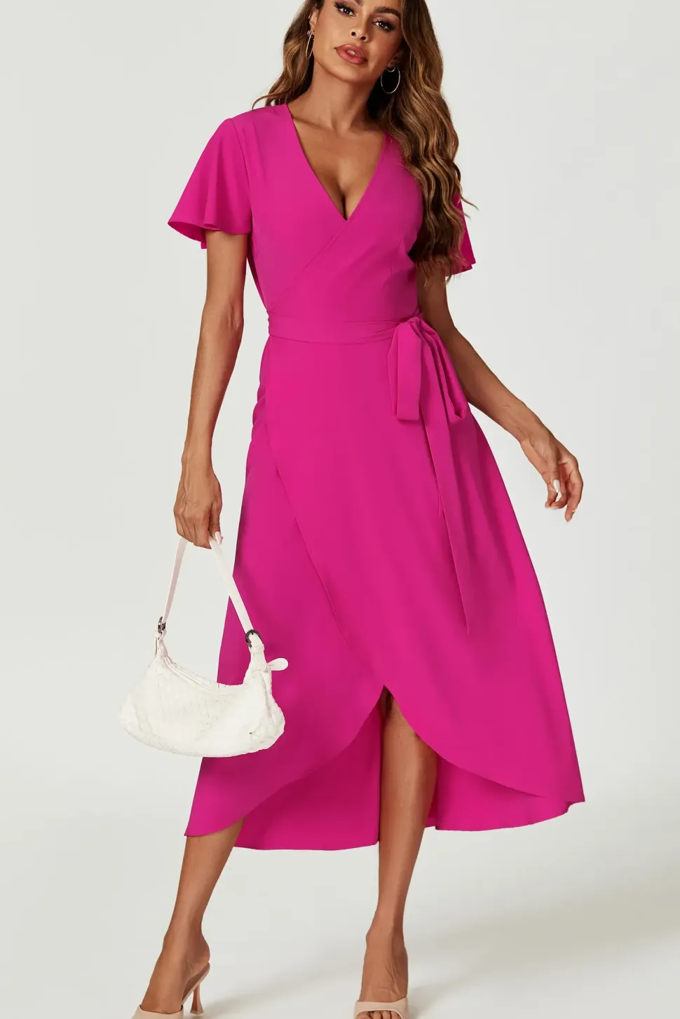 Wrap Midi Dress In Magenta