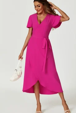 Wrap Midi Dress In Magenta