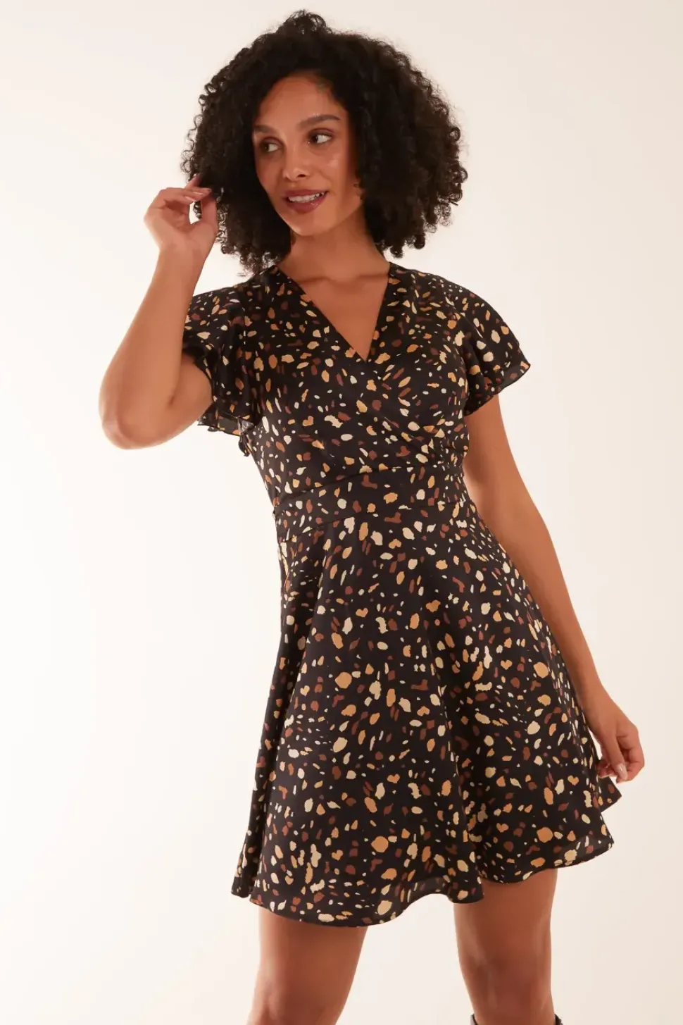 Wrap Mini Dress With Angel Sleeves