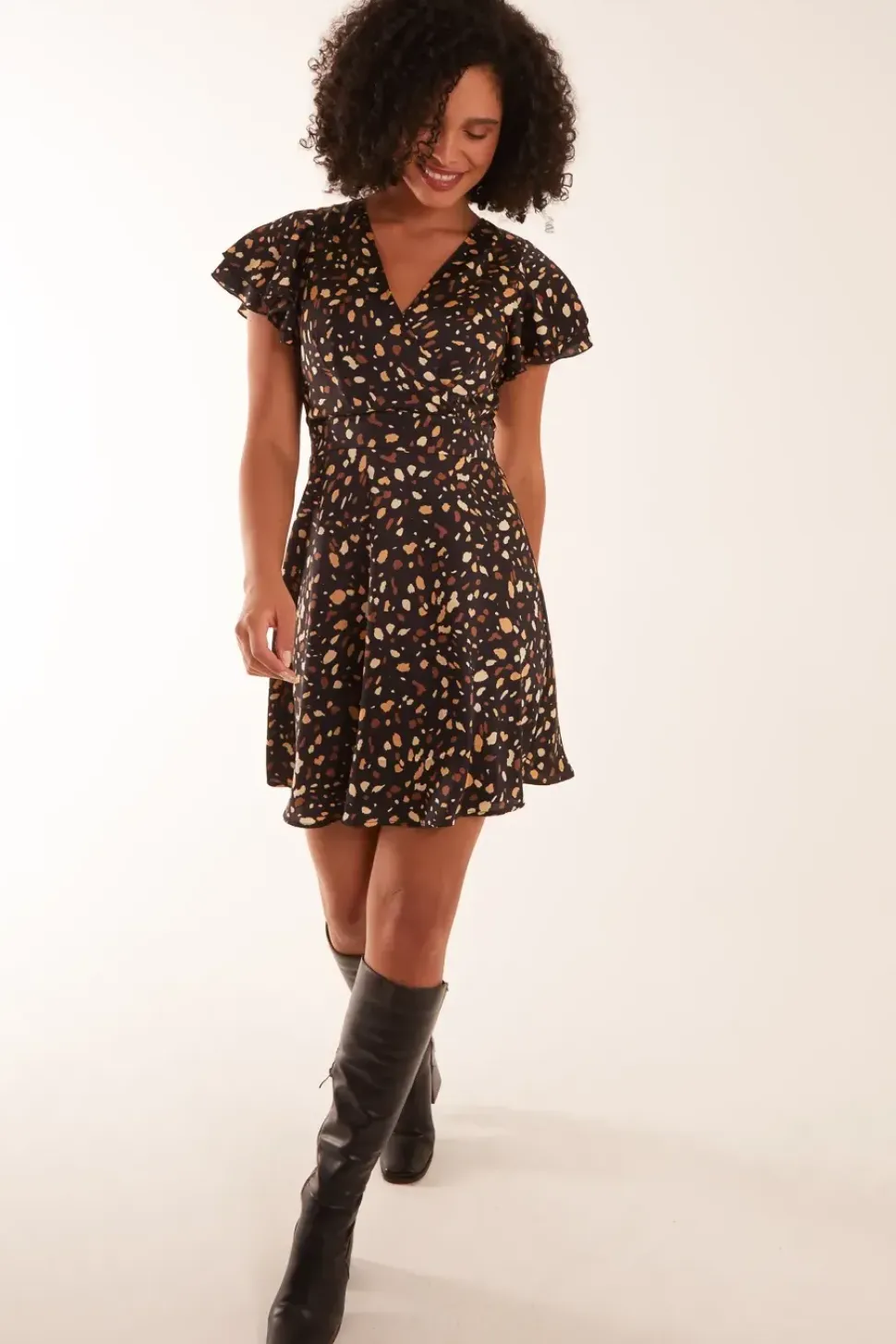 Wrap Mini Dress With Angel Sleeves