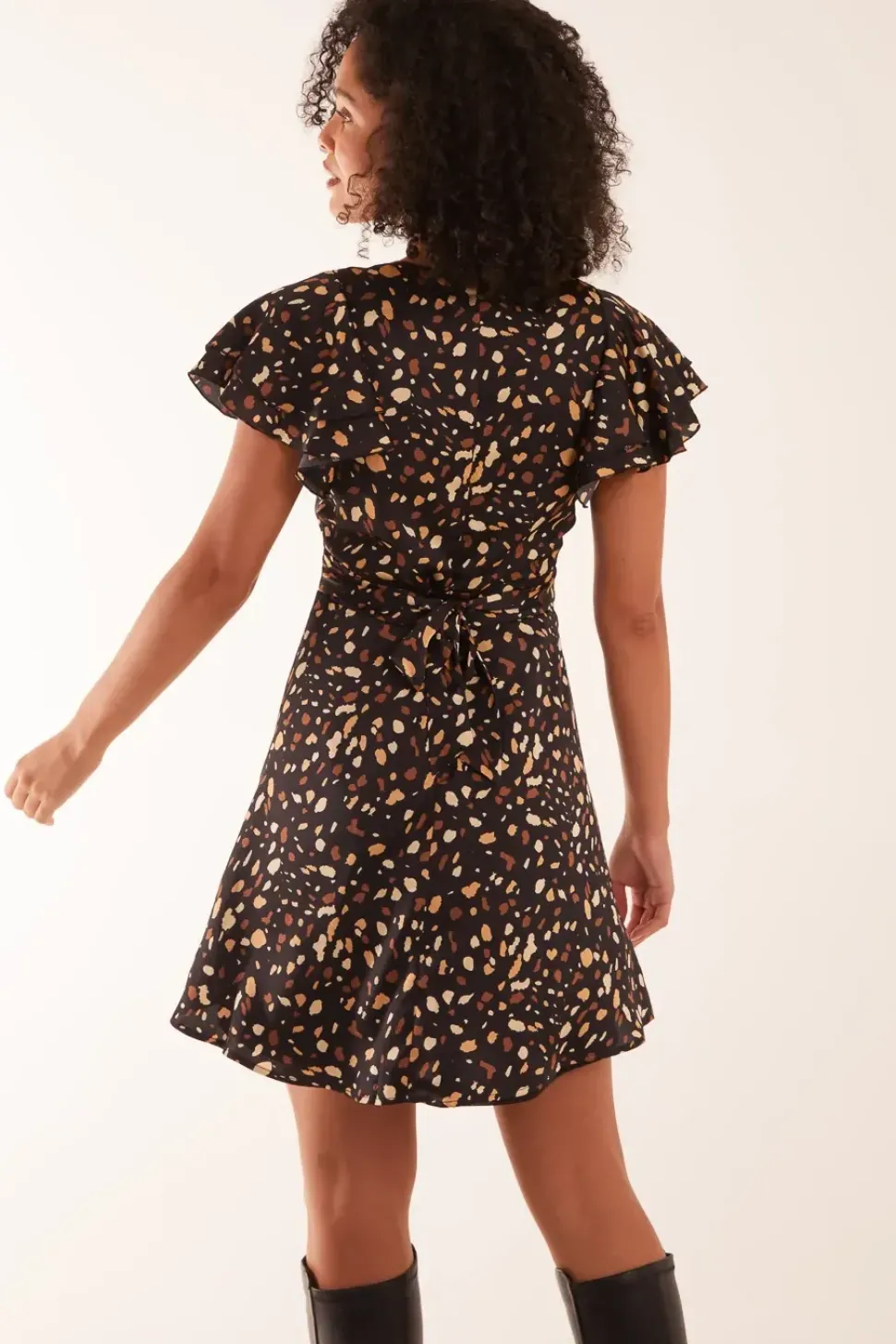 Wrap Mini Dress With Angel Sleeves