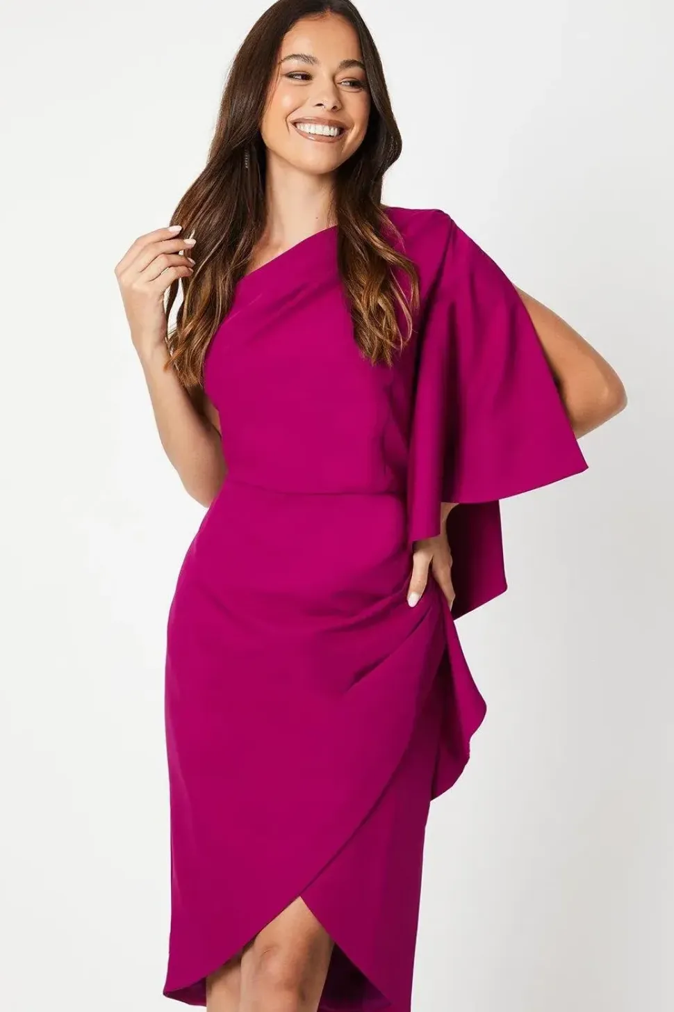 Wrap Skirt Waterfall Ruffle Midi Wedding Guest Dress