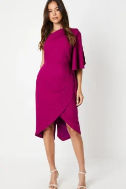 Wrap Skirt Waterfall Ruffle Midi Wedding Guest Dress