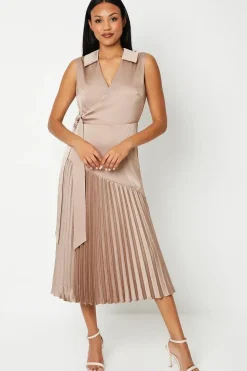 Wrap Skirt With Pleated Panel Midi Dress