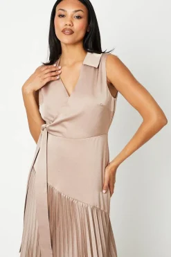 Wrap Skirt With Pleated Panel Midi Dress