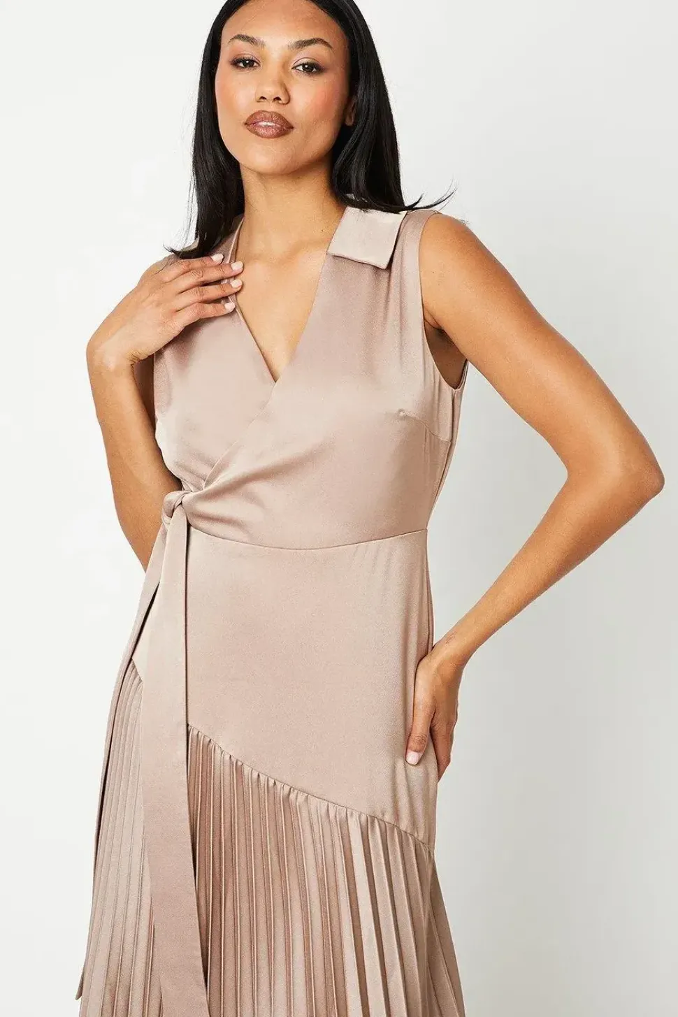 Wrap Skirt With Pleated Panel Midi Dress