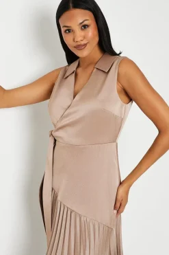 Wrap Skirt With Pleated Panel Midi Dress