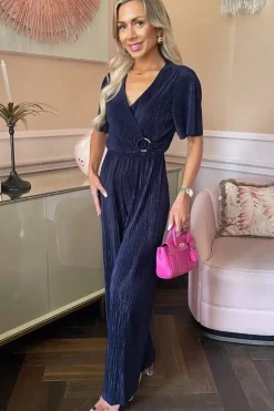 Wrap Top Short Sleeve Plisse Jumpsuit