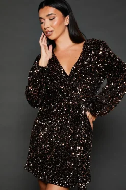 Wrap Velvet Sequin Long Sleeve Mini Dress