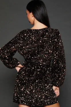 Wrap Velvet Sequin Long Sleeve Mini Dress