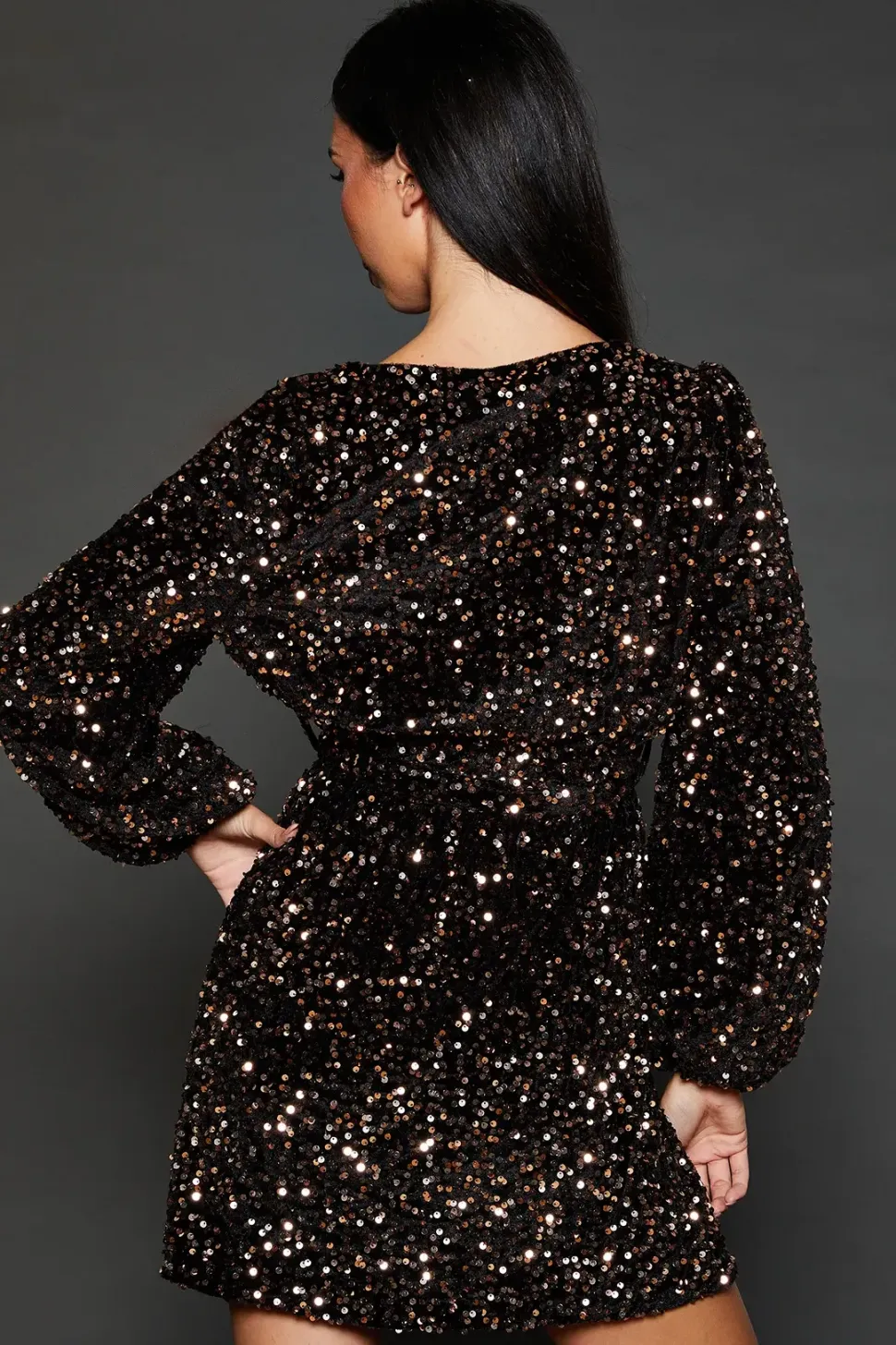 Wrap Velvet Sequin Long Sleeve Mini Dress