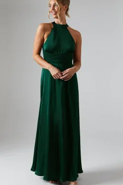 Wrap Waist Detail Satin Halter Neck Bridesmaid Dress