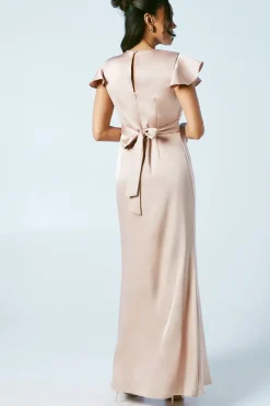 Wrap Waist Satin Bridesmaids Dress