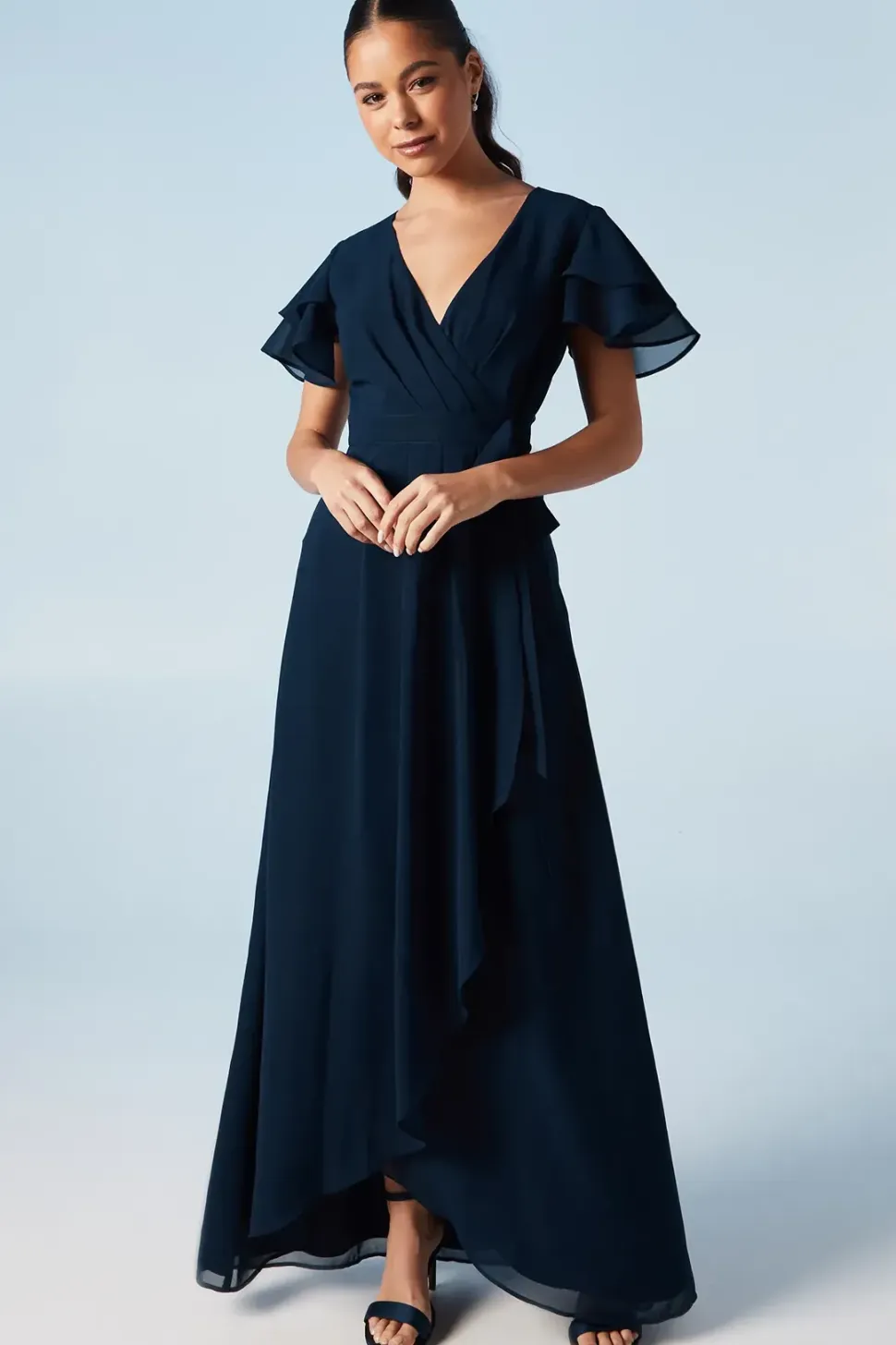 Wrap Waist Short Sleeve Bridesmaids Maxi Dress