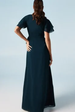 Wrap Waist Short Sleeve Bridesmaids Maxi Dress