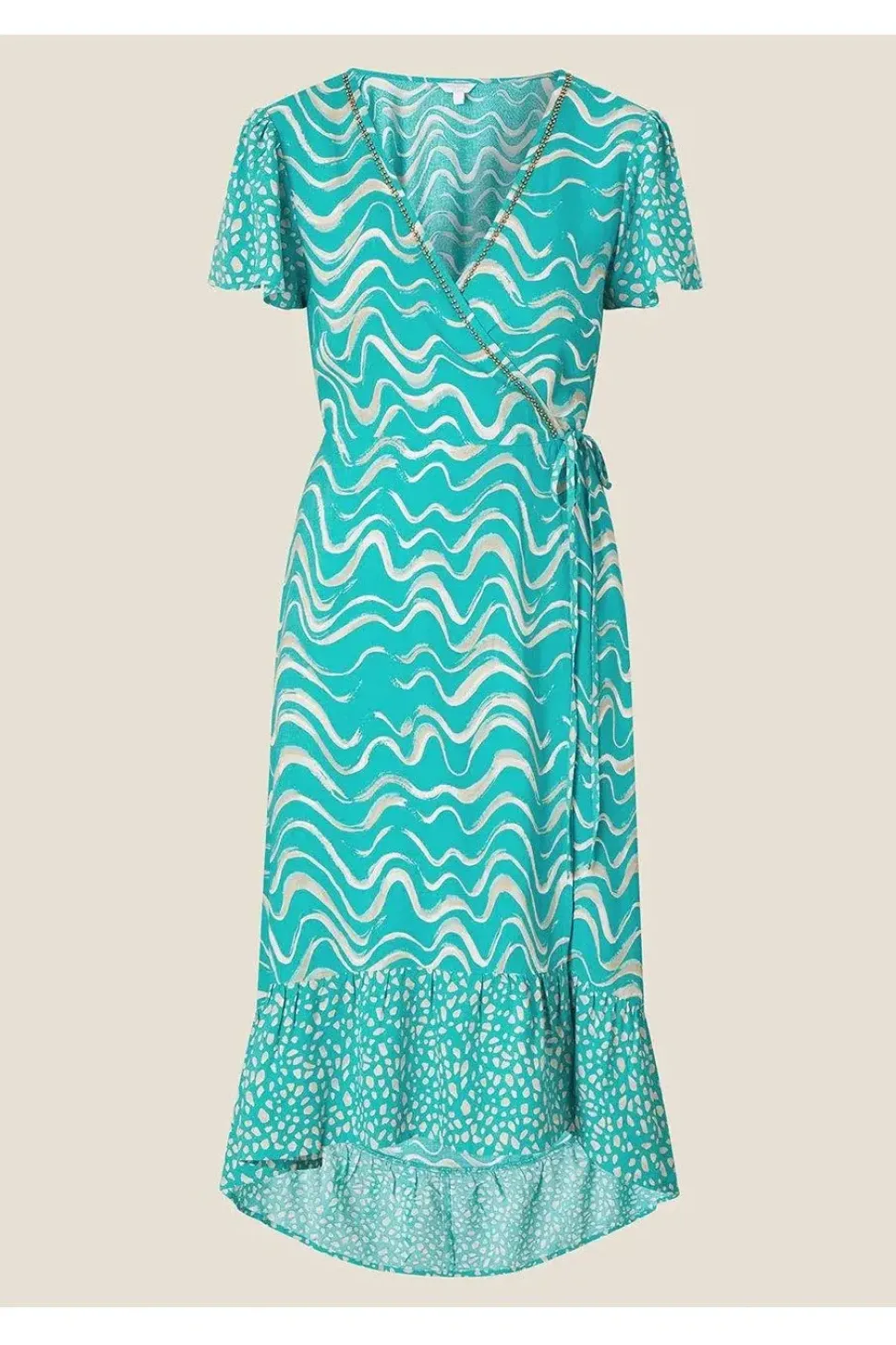 Wrap Wave Print Midi Dress