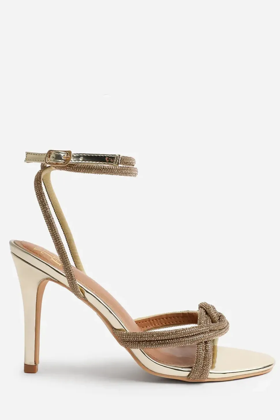 'Adana' Diamante Knot Detail With Cross Over Ankle Strap High Heels
